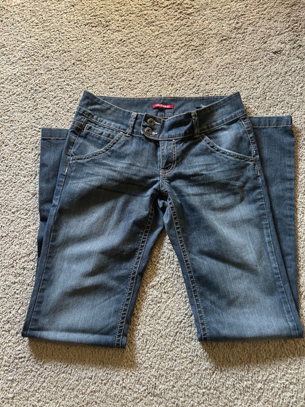 UNIONBAY Women's LowRise Flare Jeans in Dark Blue Wash, SZ 7